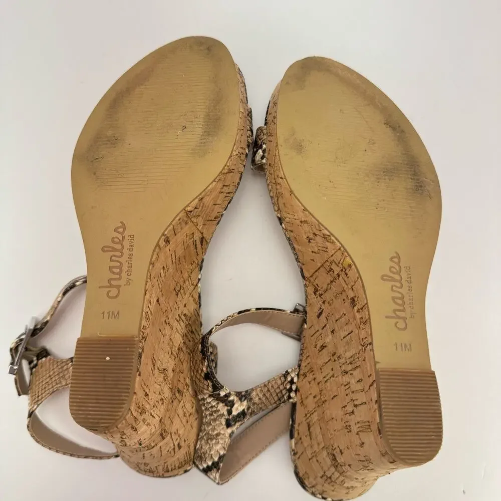 charles by charles david Tan Snake Skin‎ Print Wedge Platform Sandals Sz 11M